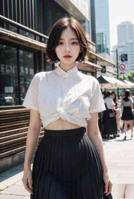 กระโปรงจีบขาวดำ